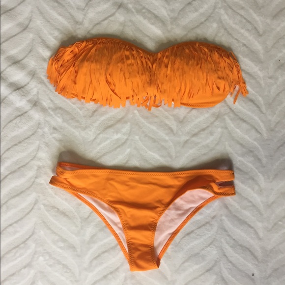 Orange Bikini Cheeky Fringed Cutout Padded - Picture 2 of 8